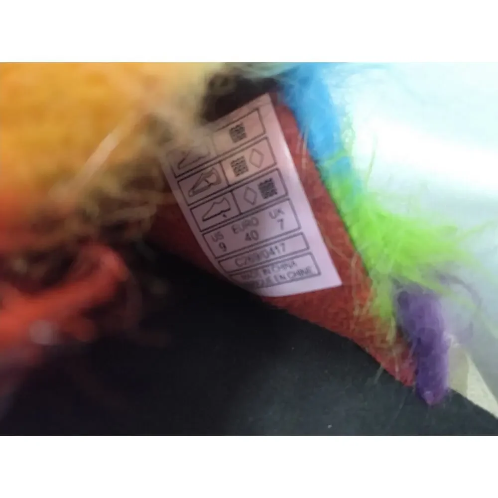 Rocket Dog Boom Rainbow Platform Slides Womens Sz 9 Fuzzy Faux Fur Y2K inspired